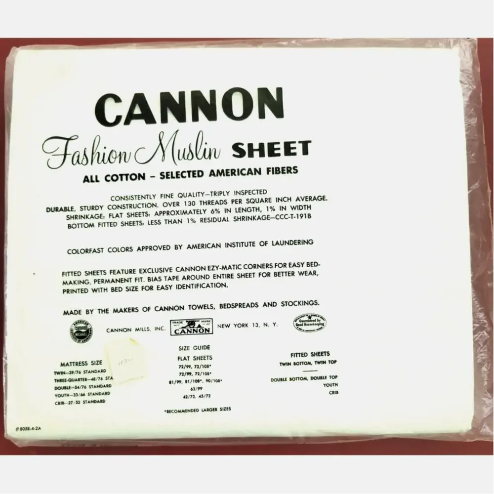 Cannon Fashion Muslin Double Bed Flat Sheet Blue Stripe 81 x 108 NEW USA 1970s